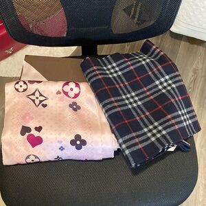 LV Silk Scarf And Burberrys Cashmere Scarf Bundle